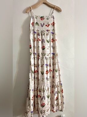 Montce Cream Floral Maxi Dress with Spaghetti Straps